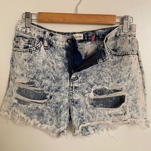 Distress Blue high waisted denim Jean shorts Size S.